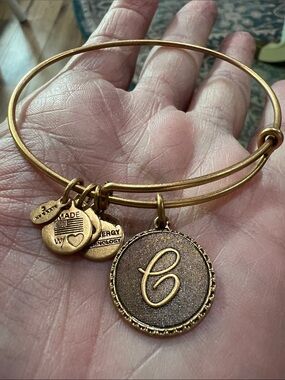 Gold Initial 'C' Charm Bangle Bracelet Alex and Ani